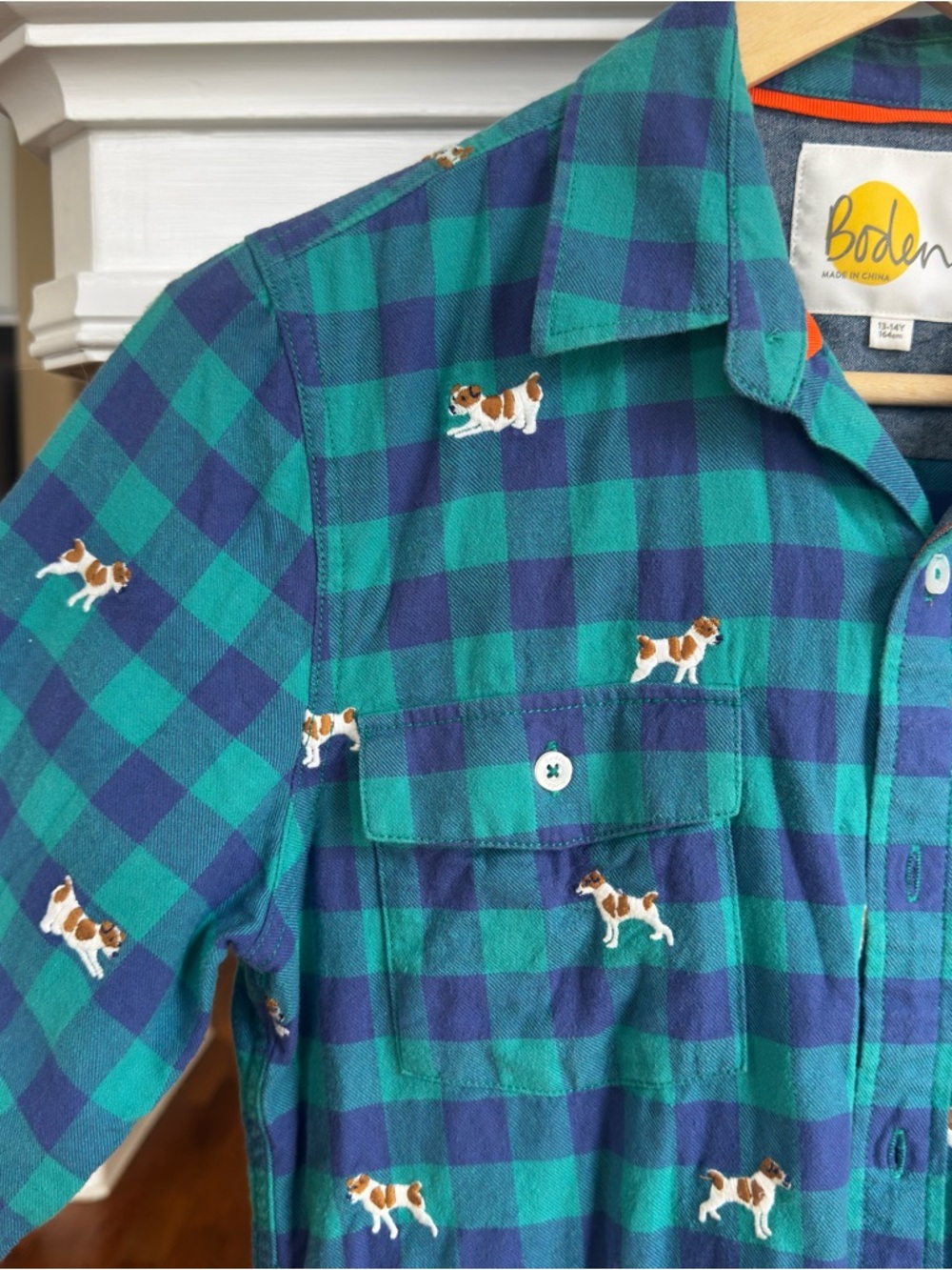 Boden Flannel Dog Embroidered Button Down Shirt Size 13-14Y - Picture 2 of 4